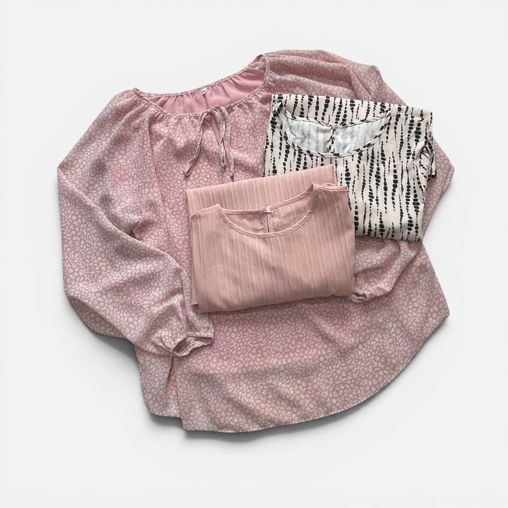 Women’s Blouse Bundle XL 1X Pink Career Tops Polyester Office Casual Lot of 3